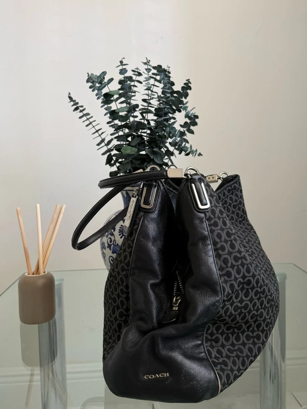 Coach Black Signature Mono Hobo Shoulder Bag